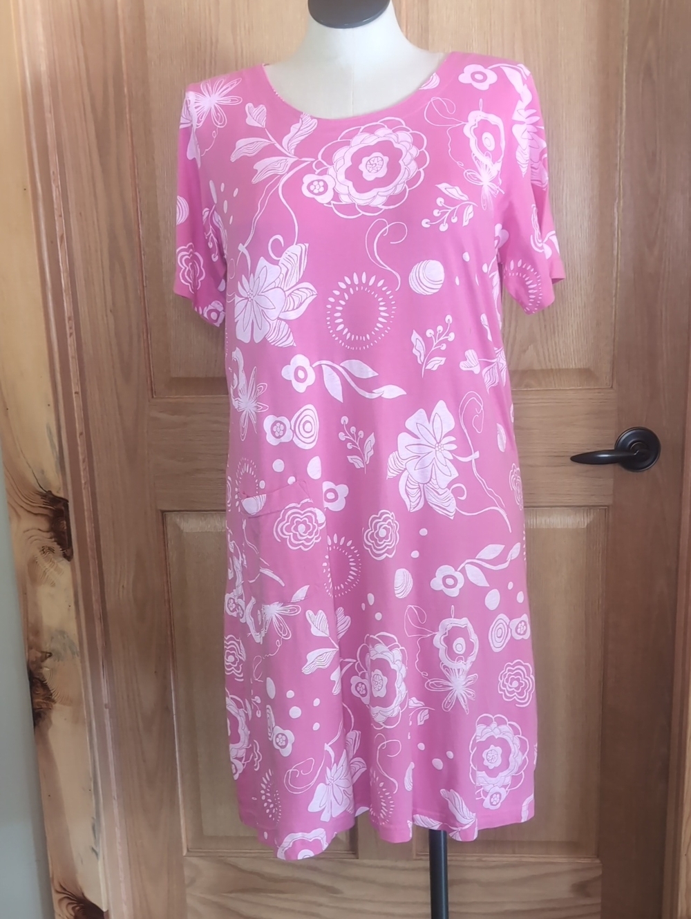 Sz L/XL Fresh Produce Pink Floral Scoop-Neck Shift Dress